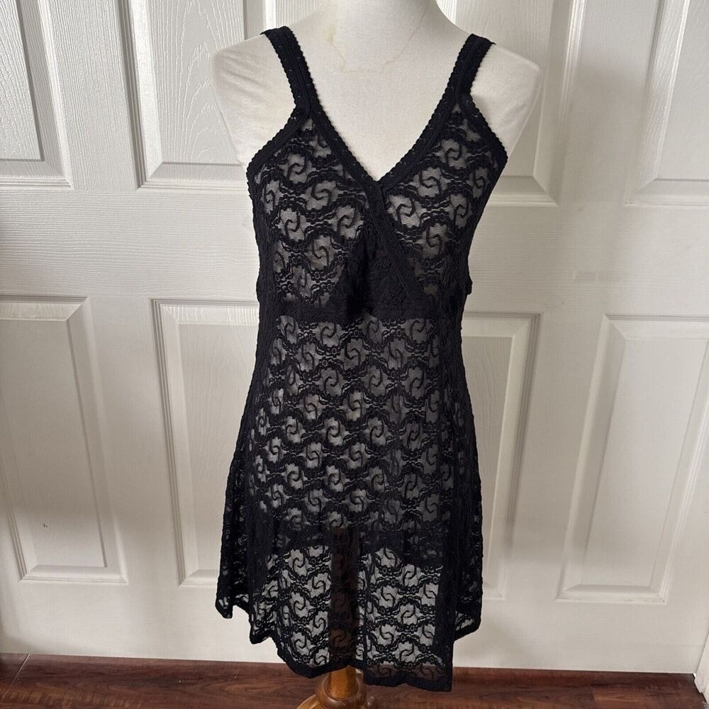 Black Lace Dress XL V Neck Scalloped Hem Whimsigoth Gothic Romantic Sophie